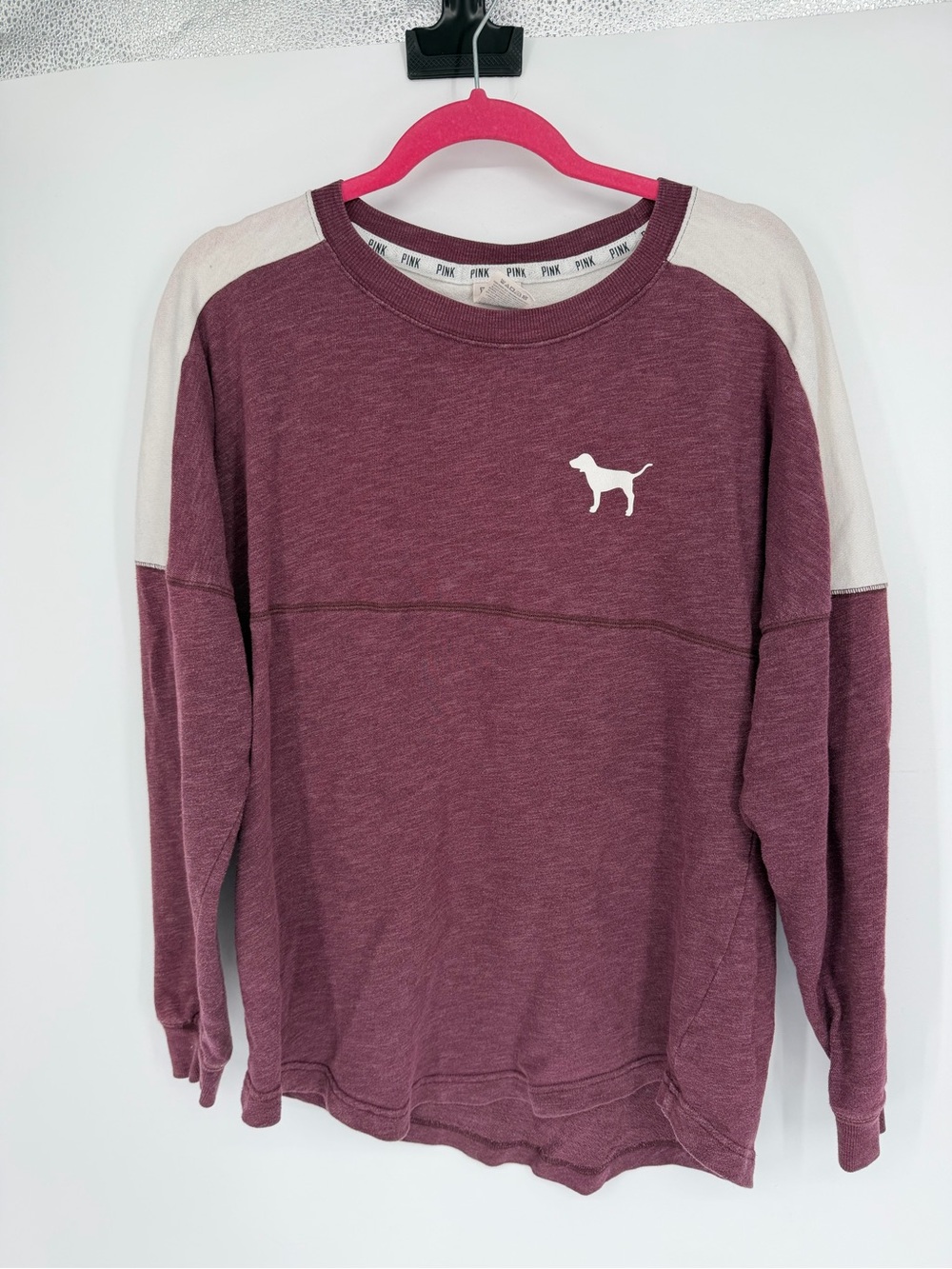 PINK Victoria's Secret women’s medium Maroon Contrast Raglan Sweatshirt